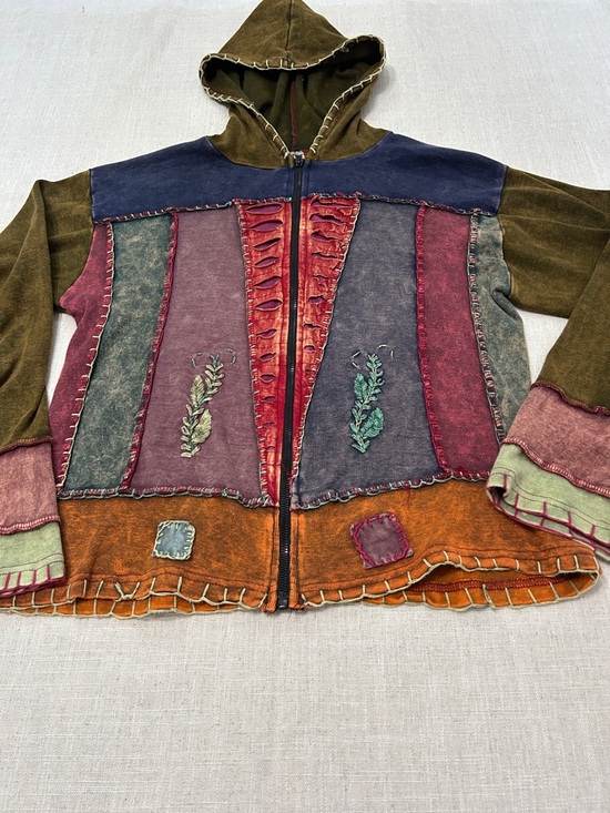 Tops - Vintage Y2K Bohemian Hoodie Patchwork Festival Witchy Elfin Embroidered